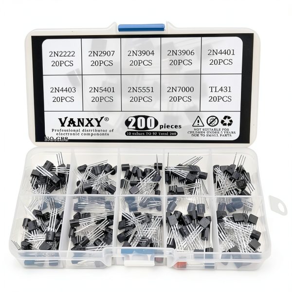 200PCS 10Values 2N2222 2N2907 2N3904 2N3906 2N4401 2N4403 2N5401 2N5551 2N7000 TL431 TL431A 2N2222A Power BJT Bipolar Junction Transistor Kits-0